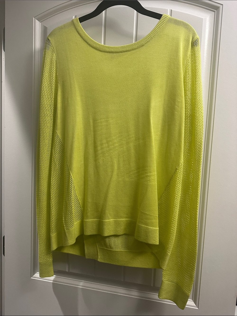 CAbi 199 Lemon Lime Split back Crewneck Women's Sweater - medium